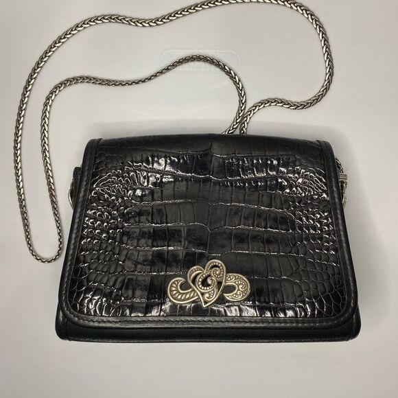Vintage Authentic Brighton Croc Embossed Leather Chain Strap Small Crossbody - Picture 2 of 10